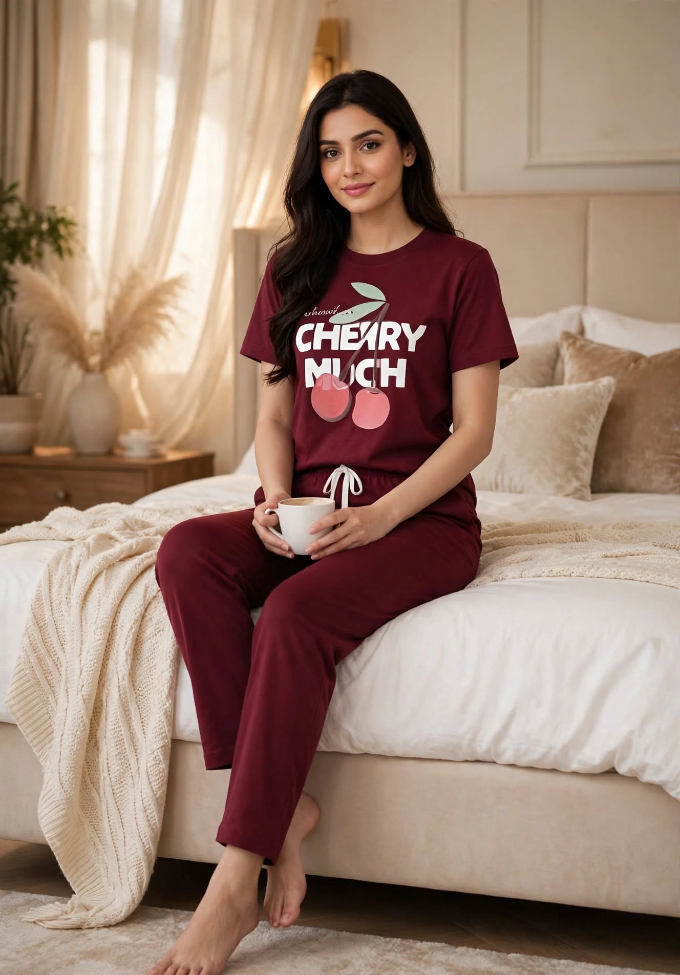 Cherry Much Love - Premium Maroon Nightwear Set